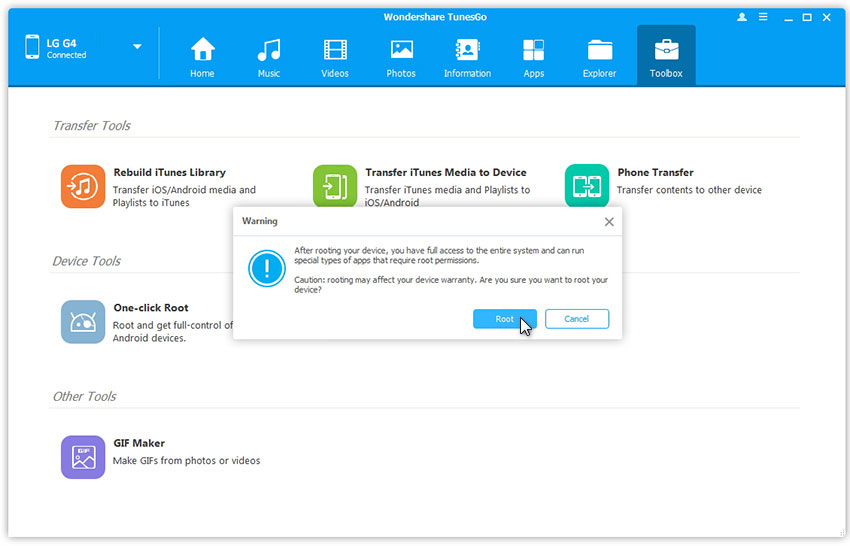 rooteo LG G4 con TunesGo paso 3