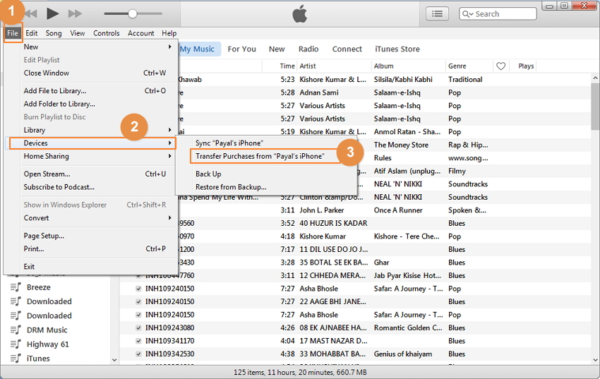 Importation de musique achetée depuis l'iPhone vers iTunes