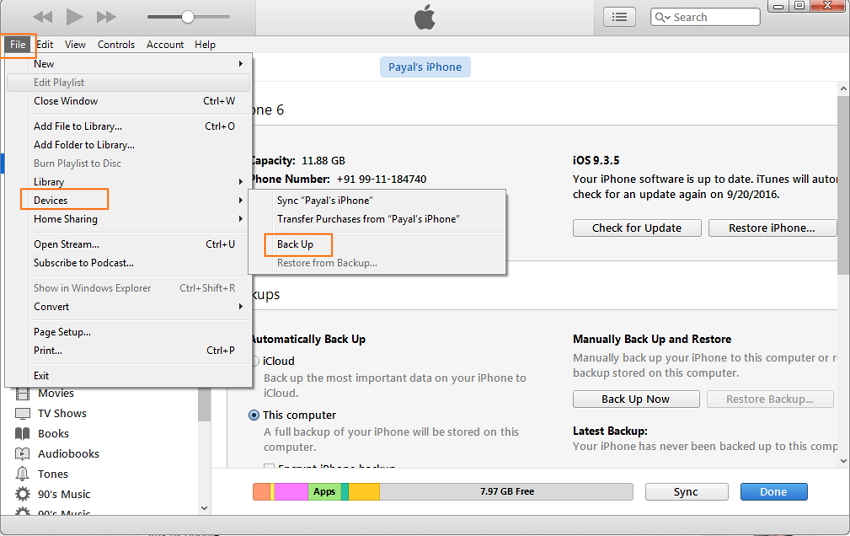 Sauvegardez l'iPhone sur le disque dur externe avec iTunes
