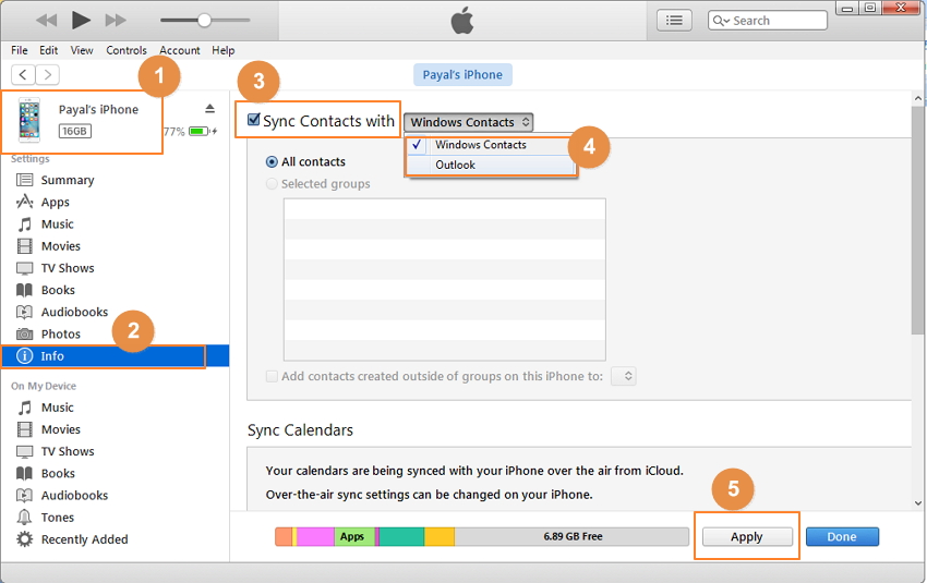 Outil basique de transfert de PC vers iPhone : iTunes