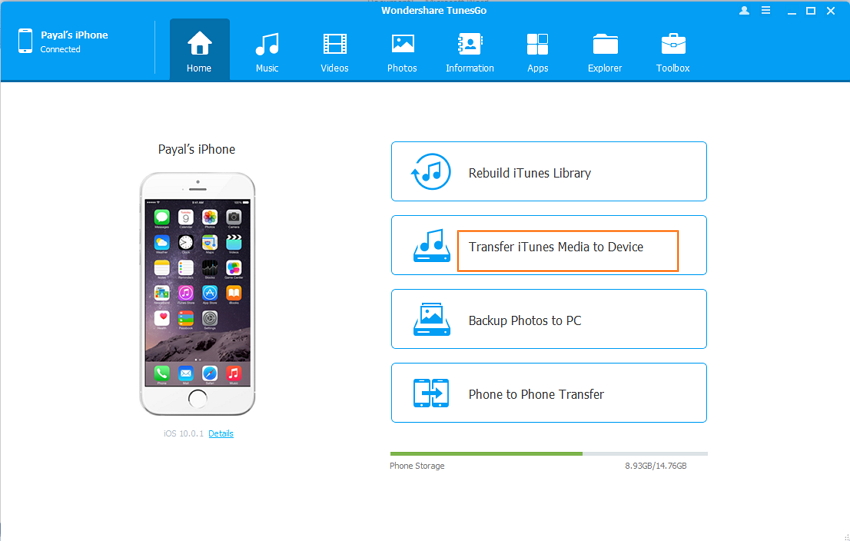 Sincronizza iTunes per iPhone con TunesGo