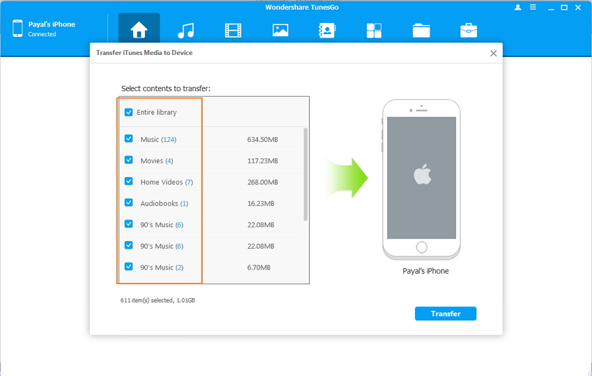 Sincronizza iTunes per iPhone con TunesGo