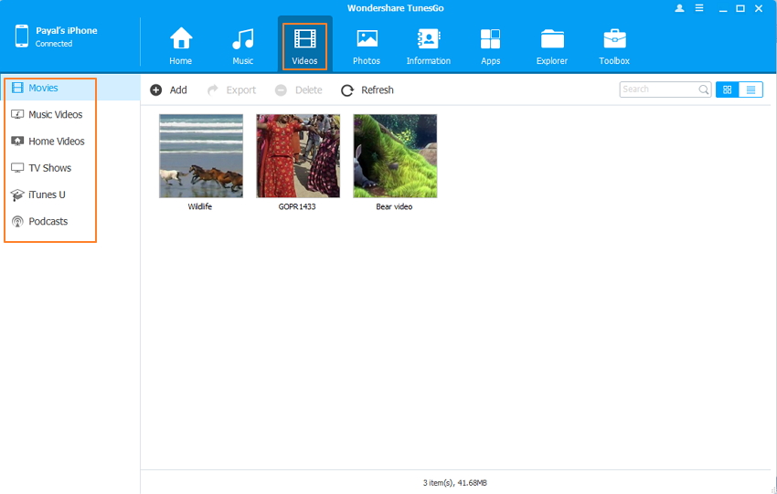 Transfer Videos from iPhone to iTunes Using TunesGo