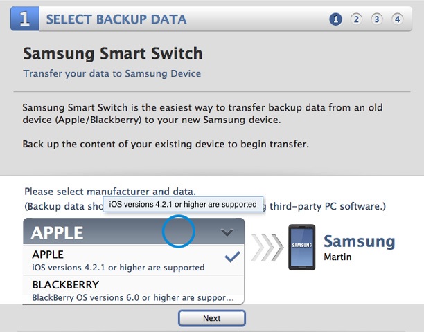 smart switch contacts iphone vers le Galaxy S7/S6/S5