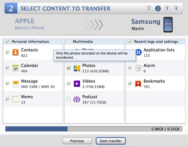 transfer contacts from iPhone to Galaxy S7/S6/S5 with samsung smart switch