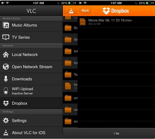 Tips voor VLC voor iPhone - Speel Dropbox video's af.