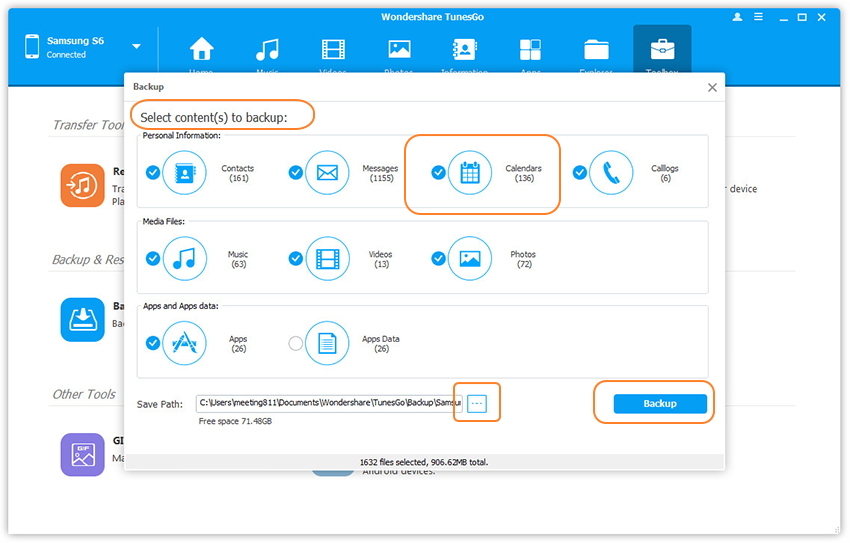 samsung calendario backup e ripristino