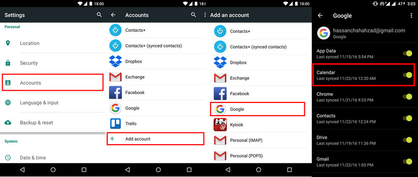 Sync Android Calendar to Google Account
