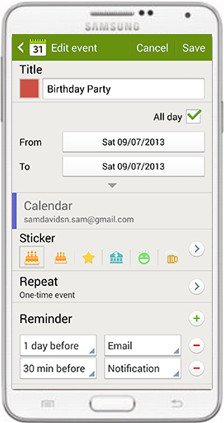 sauvegarde de calendrier android