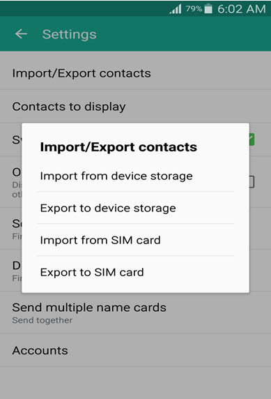 importer des contacts vers le samsung galaxy s6