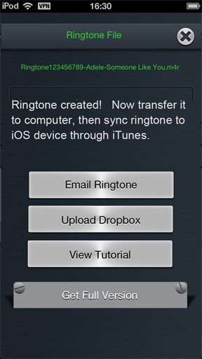 Free iPhone Ringtone Maker App saving ringtone