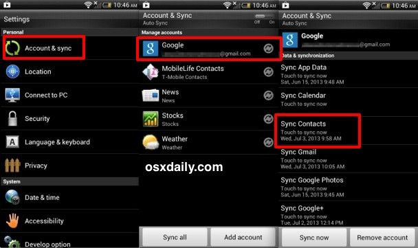 Sync Android Contacts to Gmail