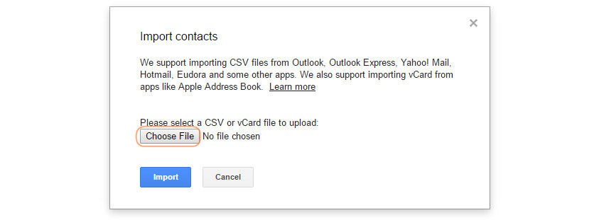 Import contacts to Gmail