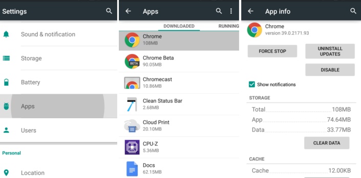 How to Clear cache and app data