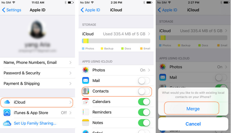 transfer contacts from iPhone to new iPhone with iCloud Syncing