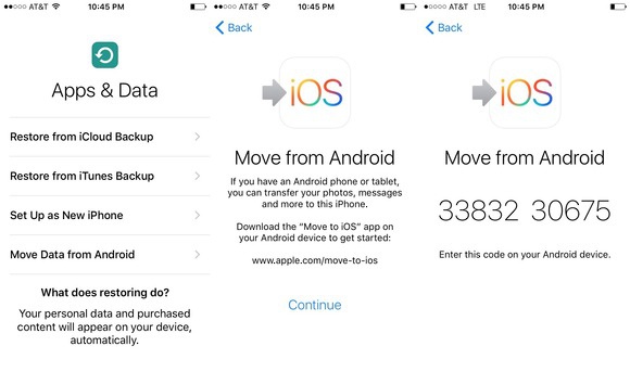 Transfer data from an old Android to a new iPhone 