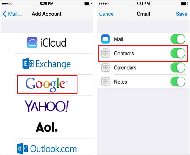 Using Google Account to transfer contacts from Samsung Note 8 to iPhone-5