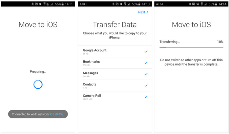 how to use move to ios to transfer android pictures to iphone