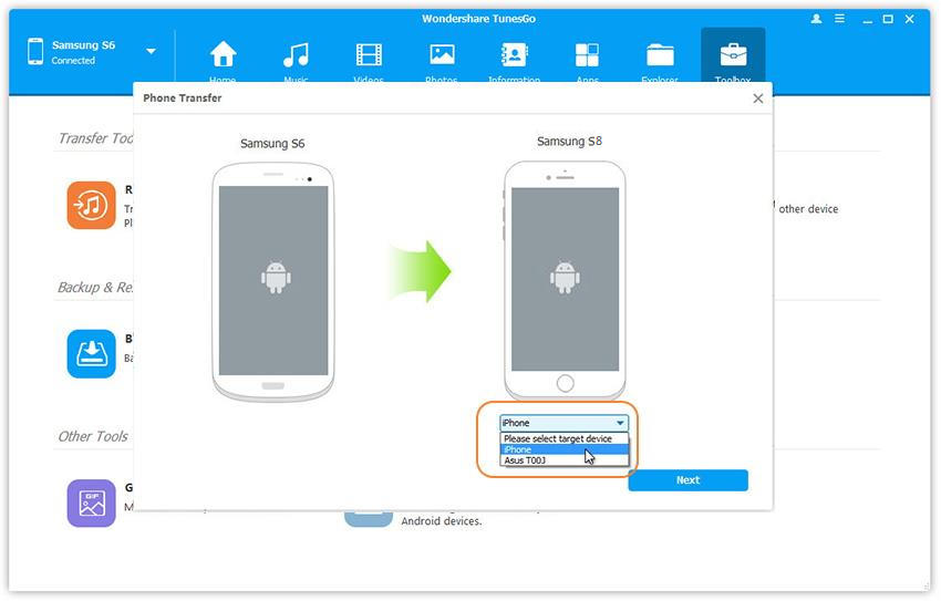 Transfiere WeChat desde un Telefono viejo a Samsung Galaxy S8.