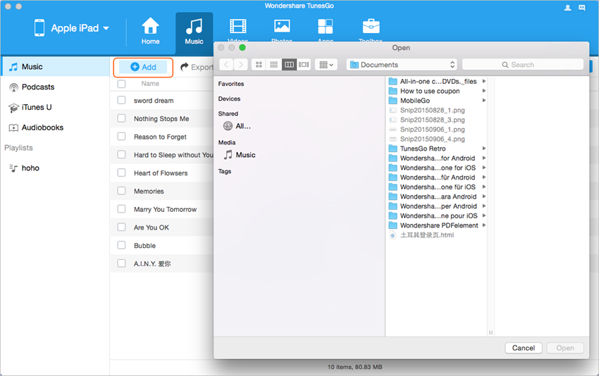 transferir arquivos do mac para ipad com wondershare tunesgo