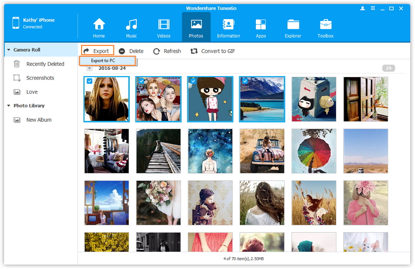 use wondershare tunesgo transferir iphone camera roll to pc mac