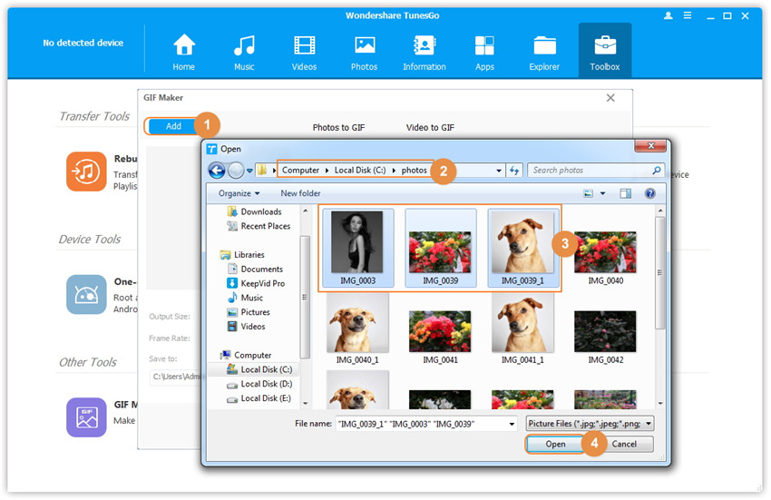 Fotos auf Ihrem lokalen Computer in GIF umwandeln - Fügen Sie mehrere Fotos auf Ihrem Computer hinzu, die Sie in GIF-Dateien umwandeln wollen.