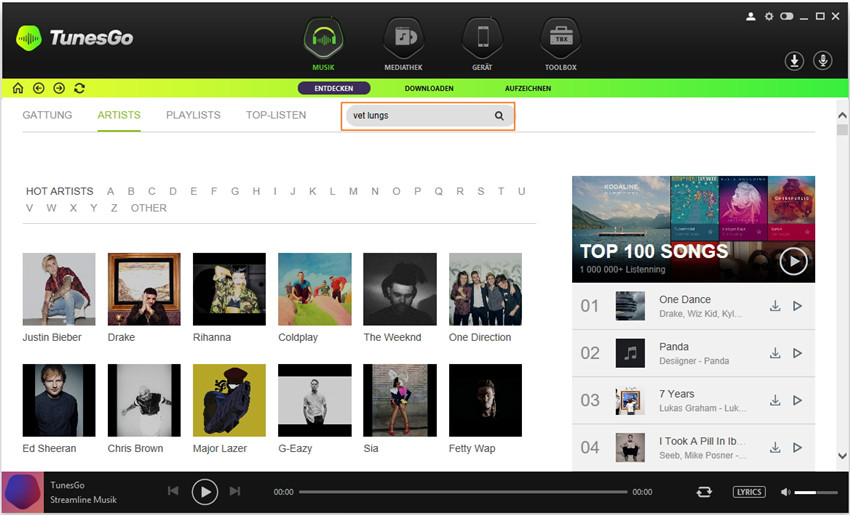 Musik/Playlisten direkt von TunesGo auf iTunes herunterladen