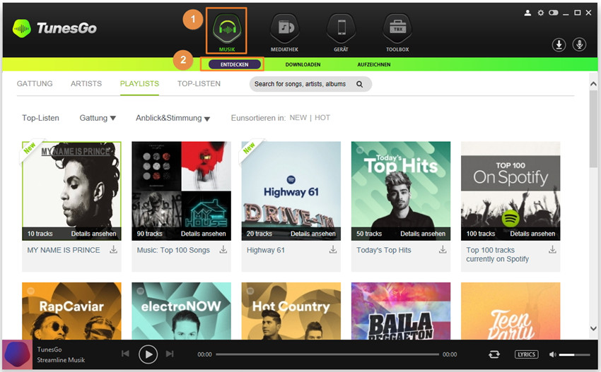 Musik/Playlisten direkt von TunesGo auf iTunes herunterladen