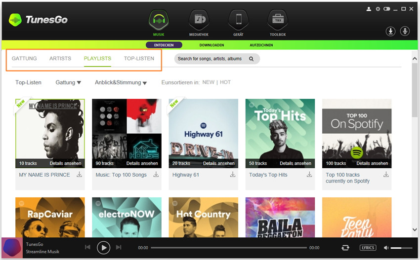 Musik/Playlisten direkt von TunesGo auf iTunes herunterladen