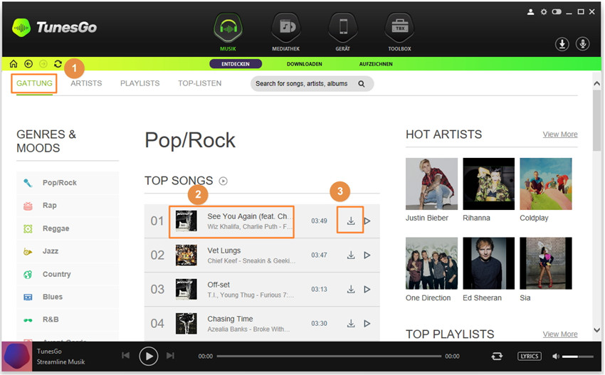 Musik/Playlisten direkt von TunesGo auf iTunes herunterladen