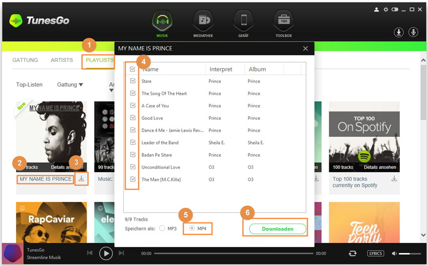 Musik/Playlisten direkt von TunesGo auf iTunes herunterladen