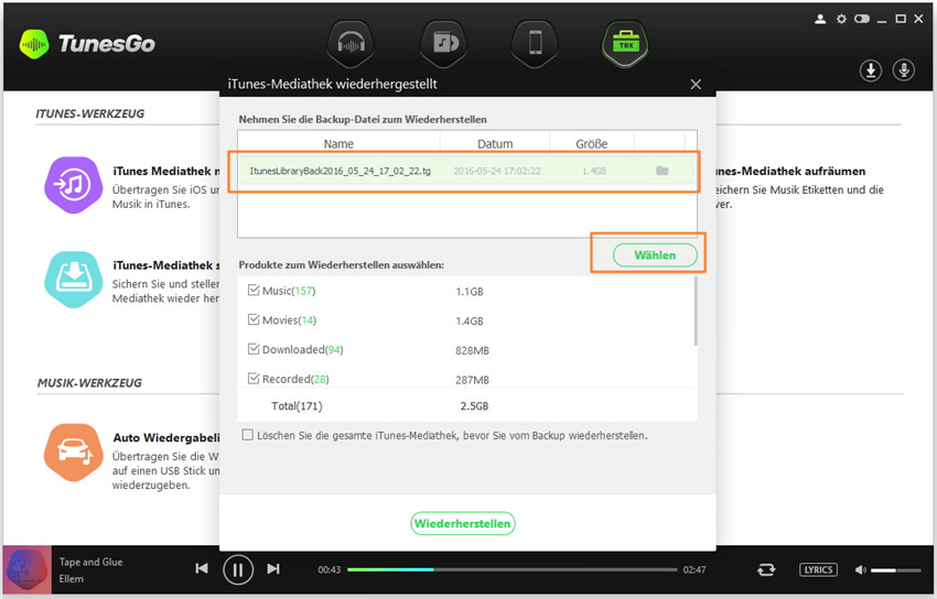 iTunes Mediathek Backup/Wiederherstellen