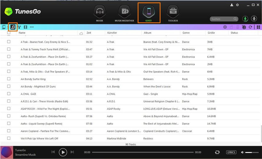 Musik vom Android-Gerät auf PC/Mac übertragen