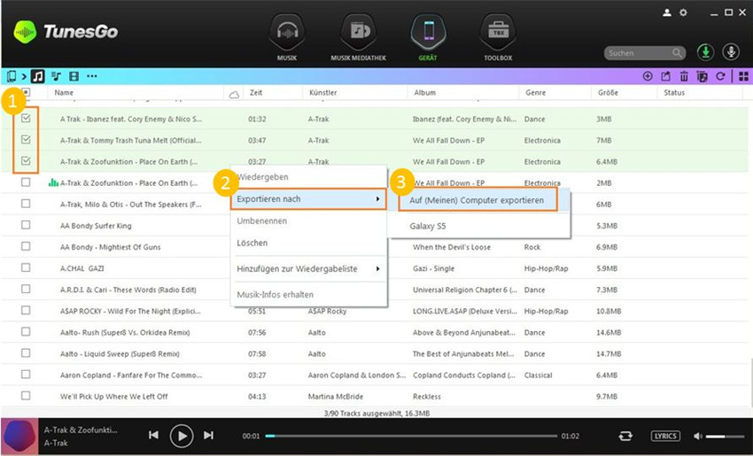 Musik vom Android-Gerät auf PC/Mac übertragen