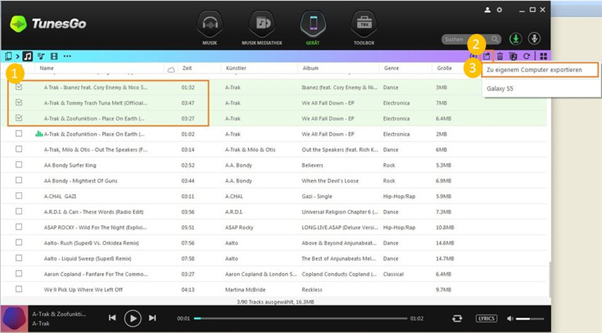 Musik vom Android-Gerät auf PC/Mac übertragen