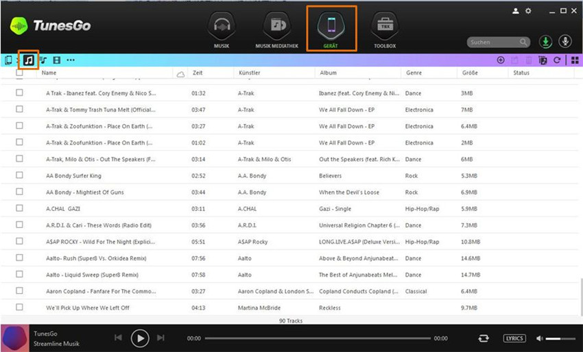 Musik vom Android-Gerät auf PC/Mac übertragen