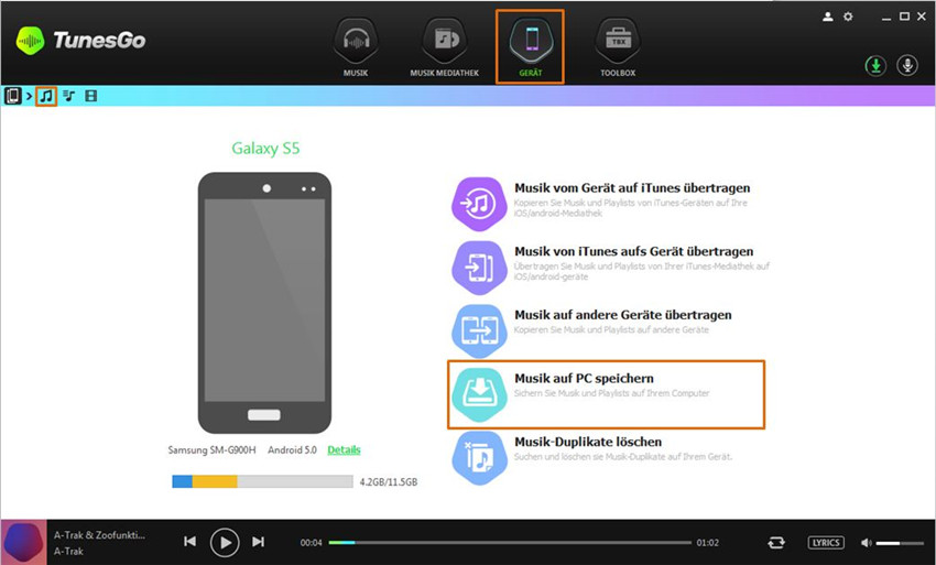 Musik vom Android-Gerät auf PC/Mac übertragen