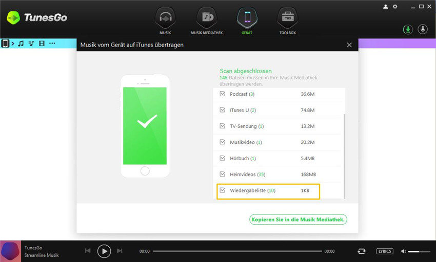 Playlisten vom Gerät auf iTunes übertragen