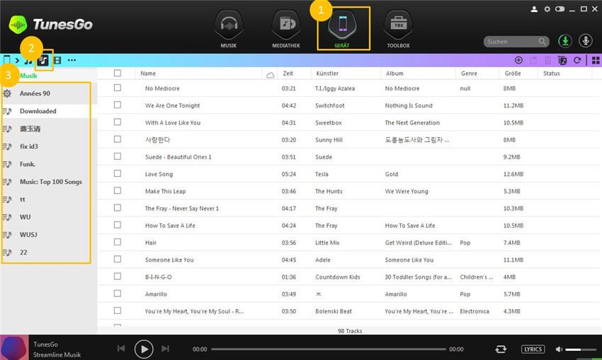 Playlisten vom Gerät auf iTunes übertragen