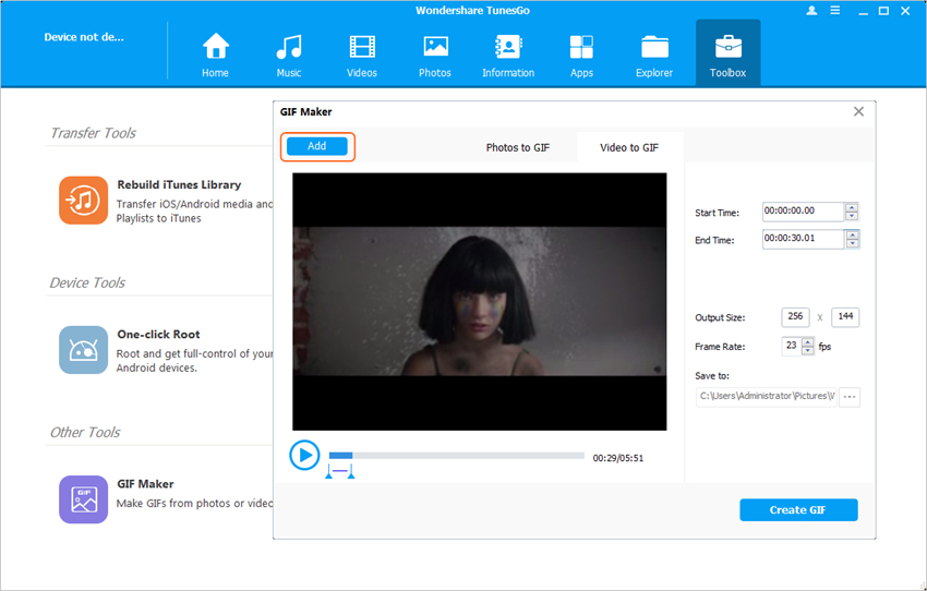 Convert Video to GIF Online - Add Source Video to TunesGo