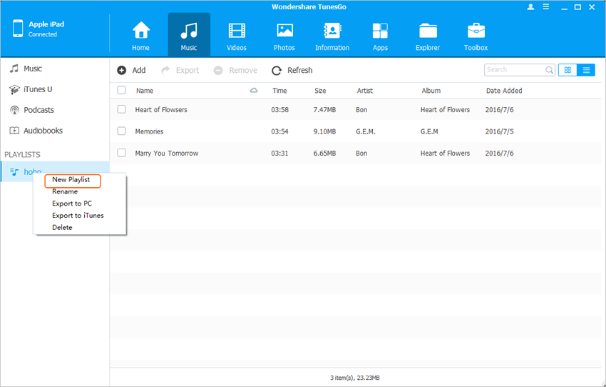 iPad File Transfer from PC - Transfer Playlist