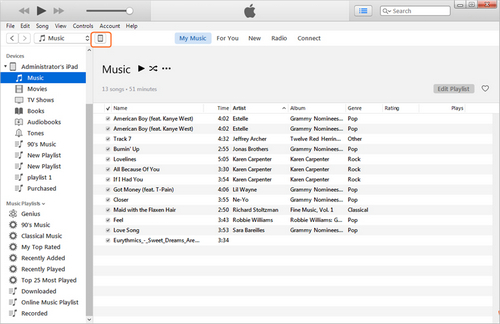 Transfer Music from iPhone to iPad with iTunes -  Open music on iPhone