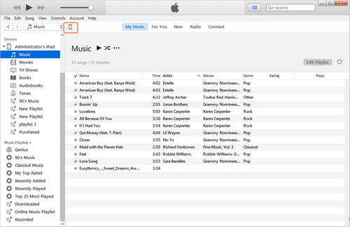 transfer music from iPad to PC by using iTunes - Connect iPad