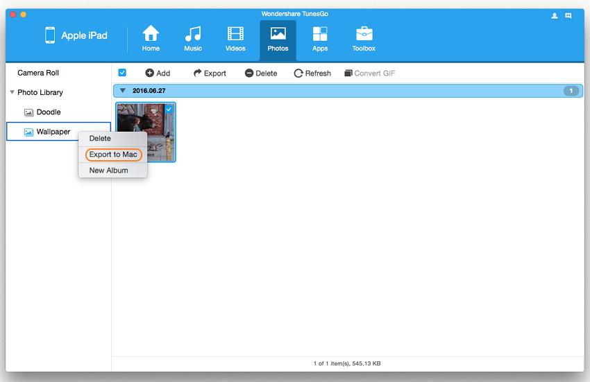 Use Wondershare TunesGo (Mac) to Transfer iPad Photos to Mac