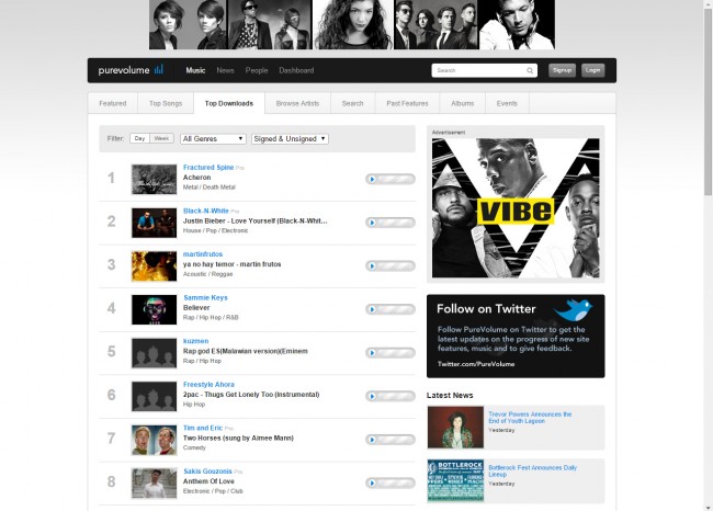 Download Music from Purevolume to PC - Select Artist
