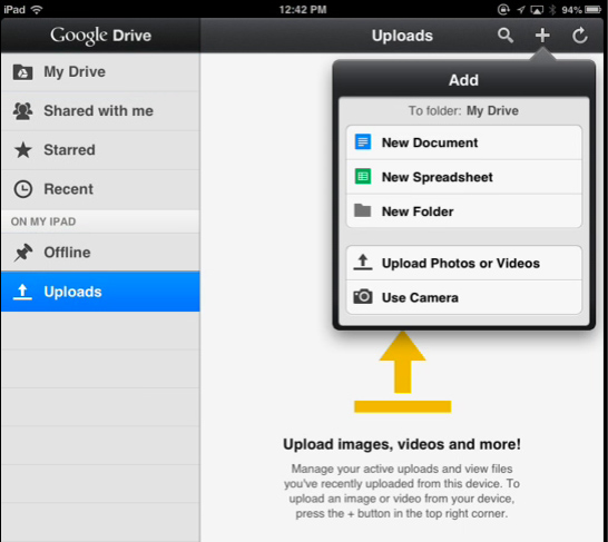 transfer movies from iPad to PC using Google Drive - Add Video
