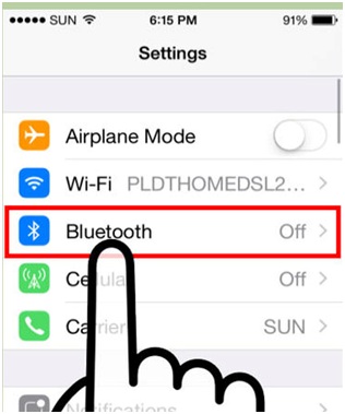 COnnect Bluetooth to iPhone - Tap Bluetooth