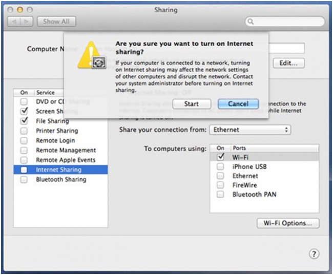 connect iPhone to Mac - Internet Sharing