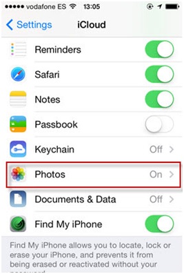 Sync iPhone Photos to PC - Toggle Photos On