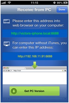 transfer photos from computer to iPhone without itune-press the receive button